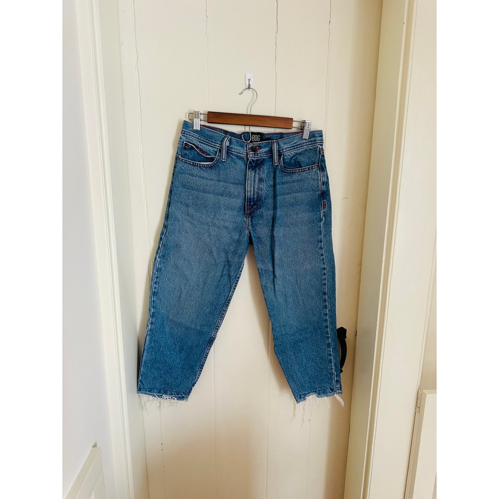 BDG Urban Outfitters Womens Straight Cropped Jeans Blue Denim Raw Hem Size 29x30